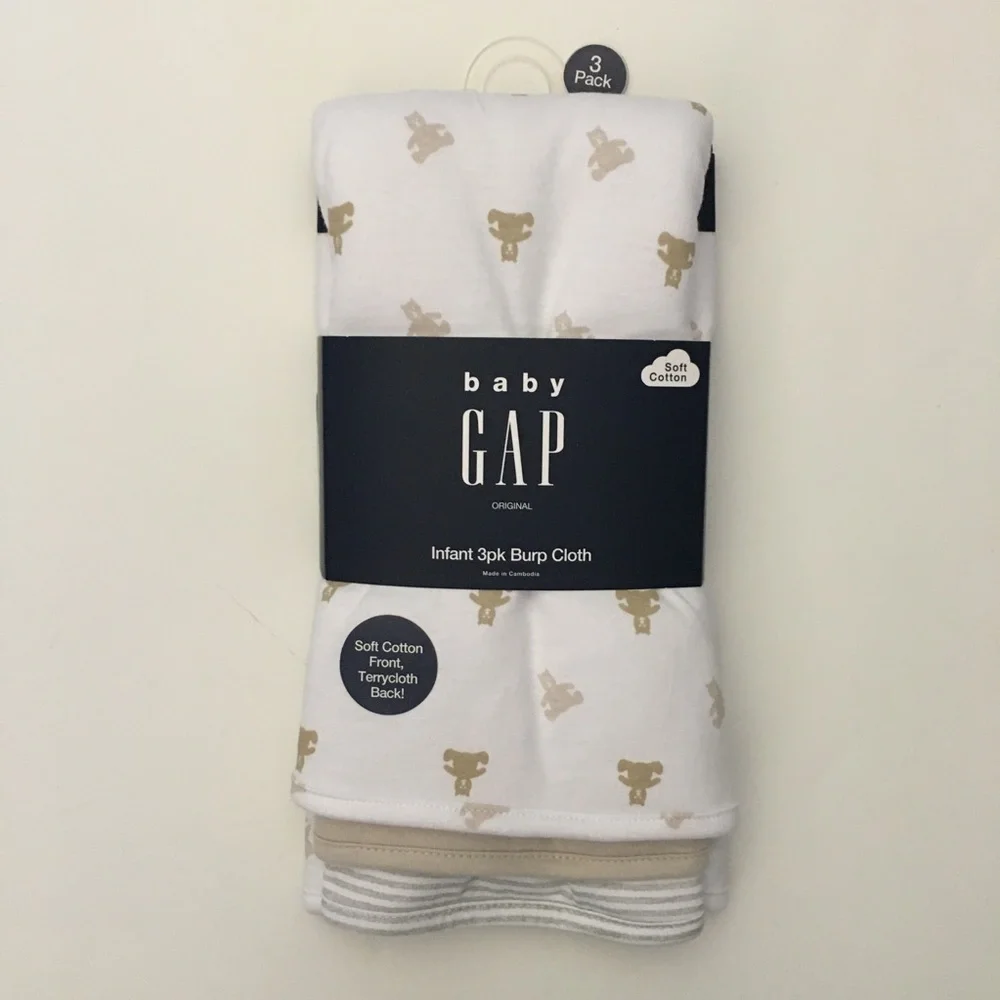 Baby Burp Cloths Set of 3 Soft and Absorbent Bear Print NEW | Baby Gap